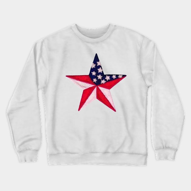 Embroidery American Flag Sticker Crewneck Sweatshirt by anacarminda